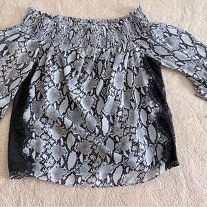 Miss Me Black and Gray Snake Print Blouse